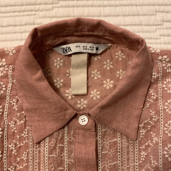 ZARA Malina Coquette Embroidered Pink White Floral Midi Dress 100% Cotton SZ S - Picture 10 of 12